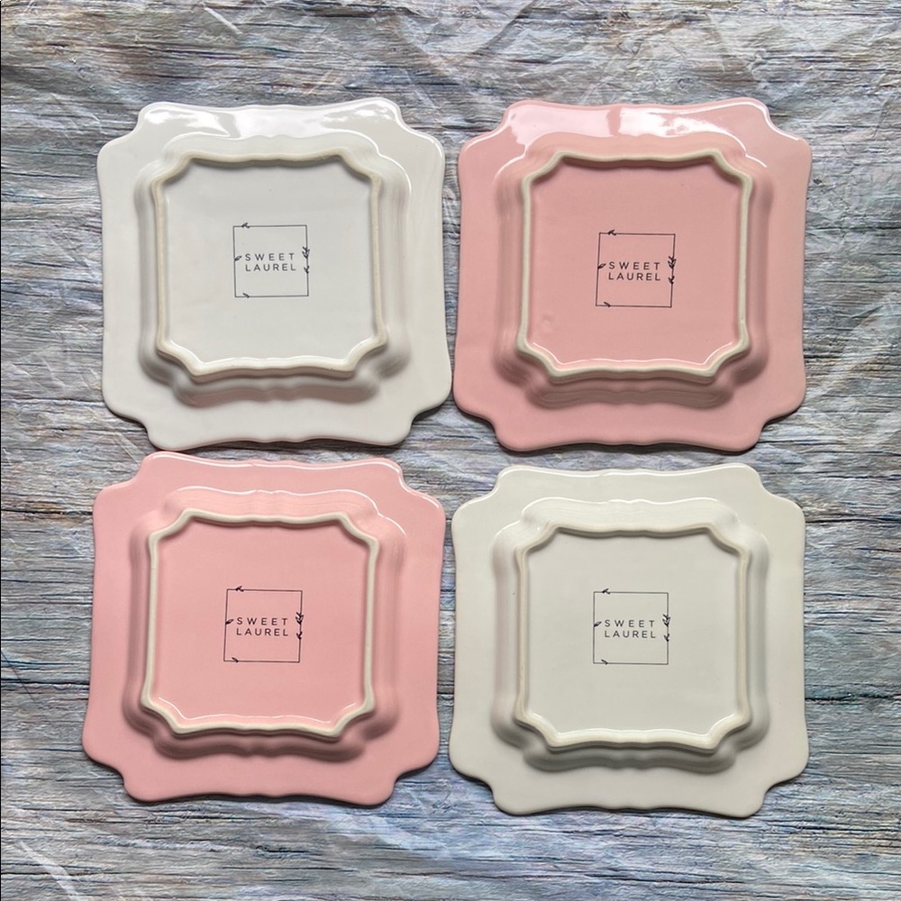 NIB Sweet Laurel 6” Dessert Plates Pink and White with Scalloped Edges - Picture 2 of 10